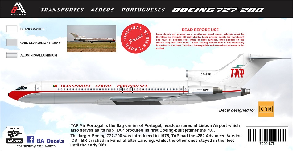 8aDecs.::.Decals Catalogue TRANSPORTES AEREOS PORTUGUESES 727-200 DECAL