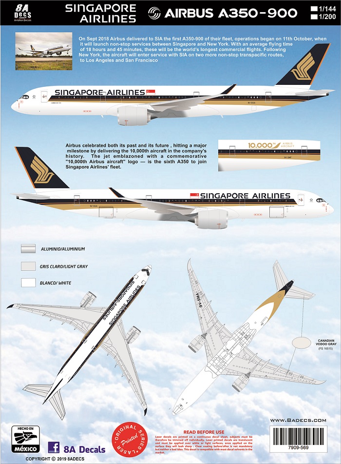 1/144 PAS-DECALS REVELL Decal for Airbus A350 Singapore 